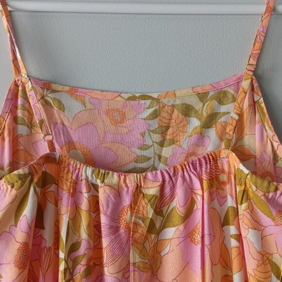 New Billabong Sundress Spaghetti Strap Bright Pink Floral Green Midi Medium - Picture 5 of 12